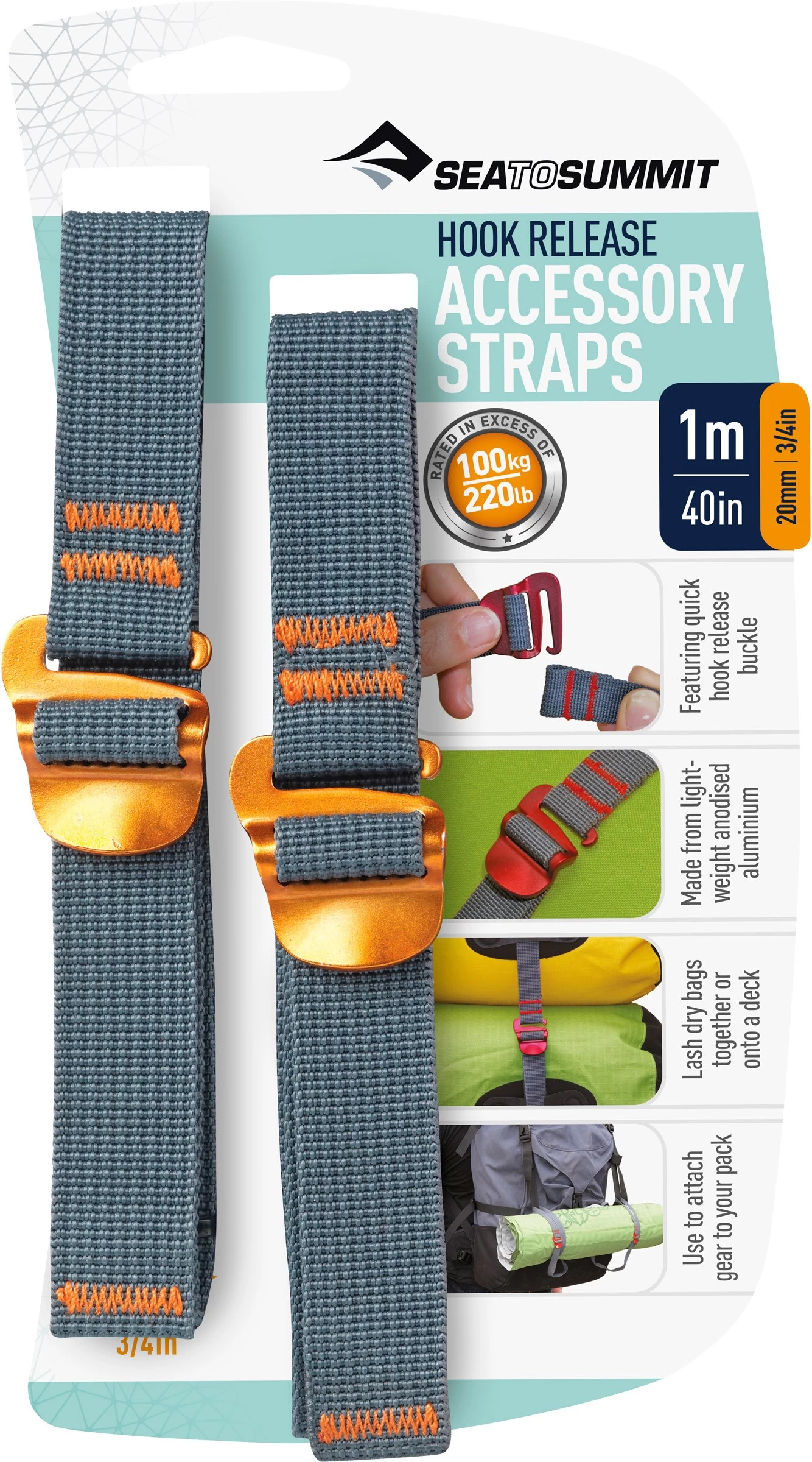Sea To Summit Hook Release Acc Straps 1 M / 20 Mm 2 Sea To Summit Hook Release Acc Straps 1 M / 20 Mm - Billede 2